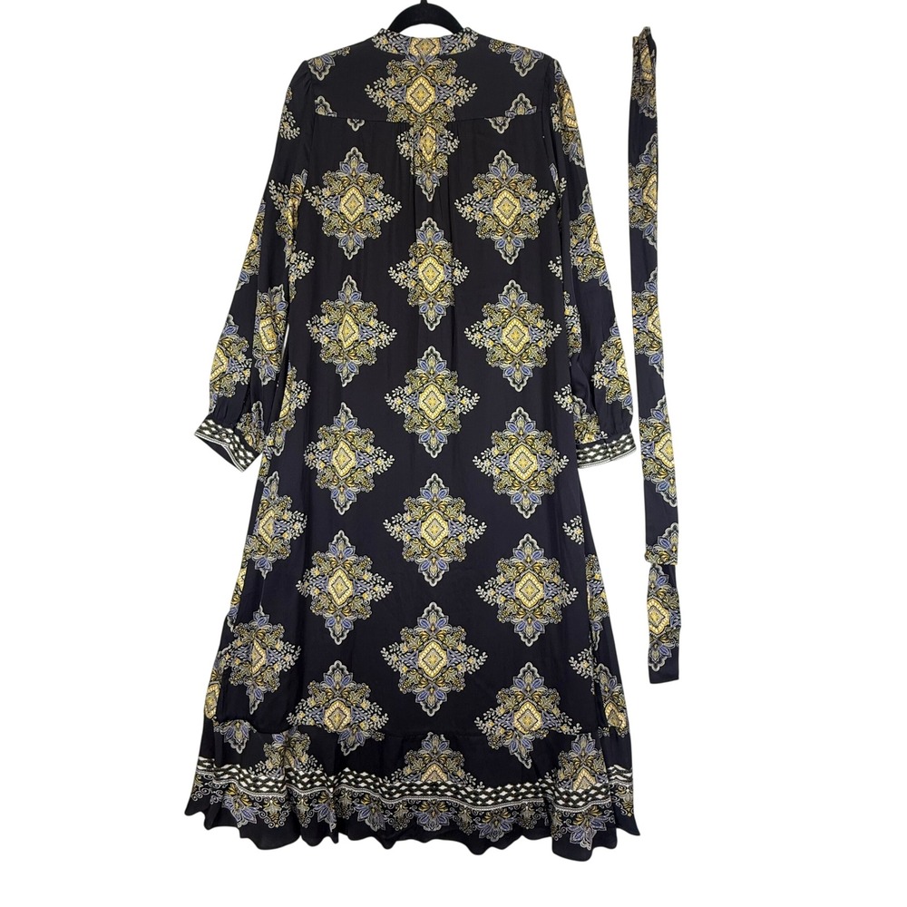 Elie Tahari Silk Blend The Mila Tie Dress Midi SzM Designer Quiet Luxury Boho - Picture 2 of 10
